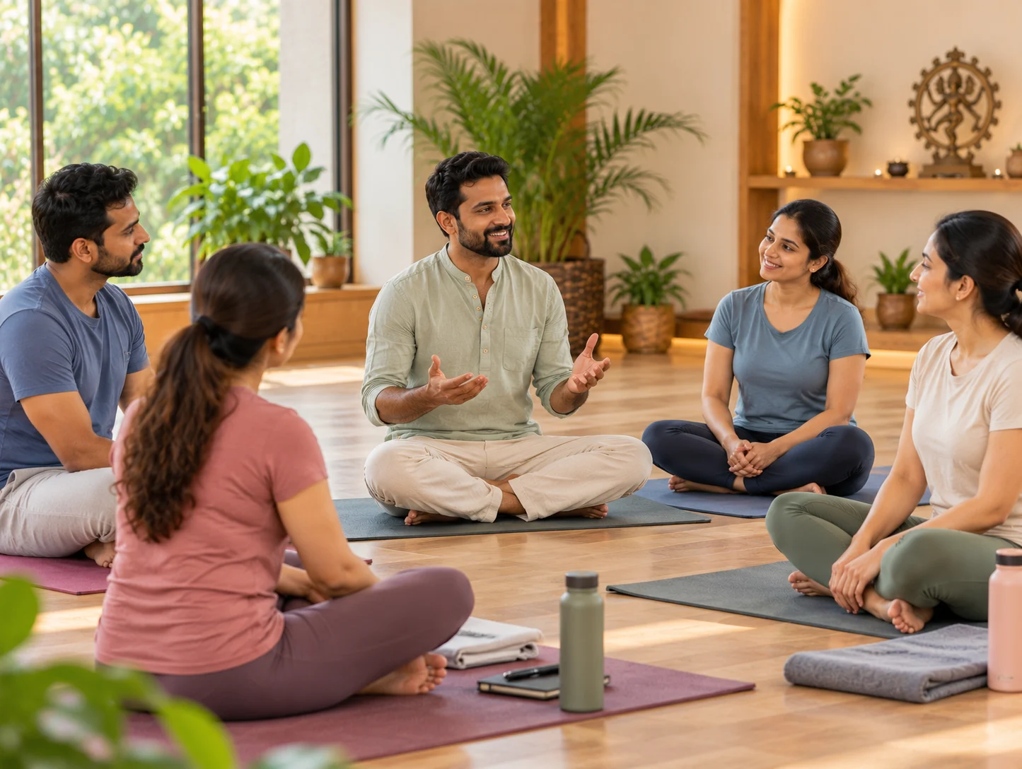 Group in seated breathing practice